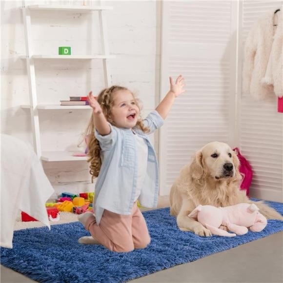 Shag Runner Rug for Bedroom,2x6 Feet Fluffy Rugs with Non-Slip Bottom, Navy Blue - Picture 6 of 6